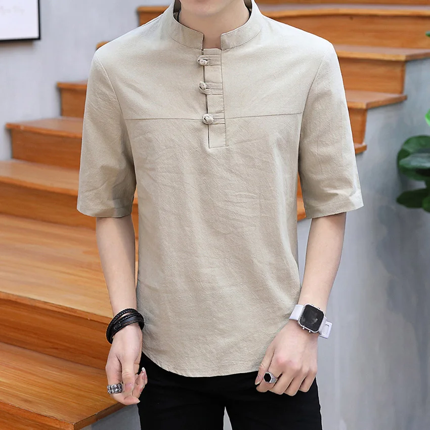 

Short Sleeve Harajuku T-shirt for Shanghai Men Clothing Chinese Traditional Cotton Linen Breathable Summer Outfits Tang Suit