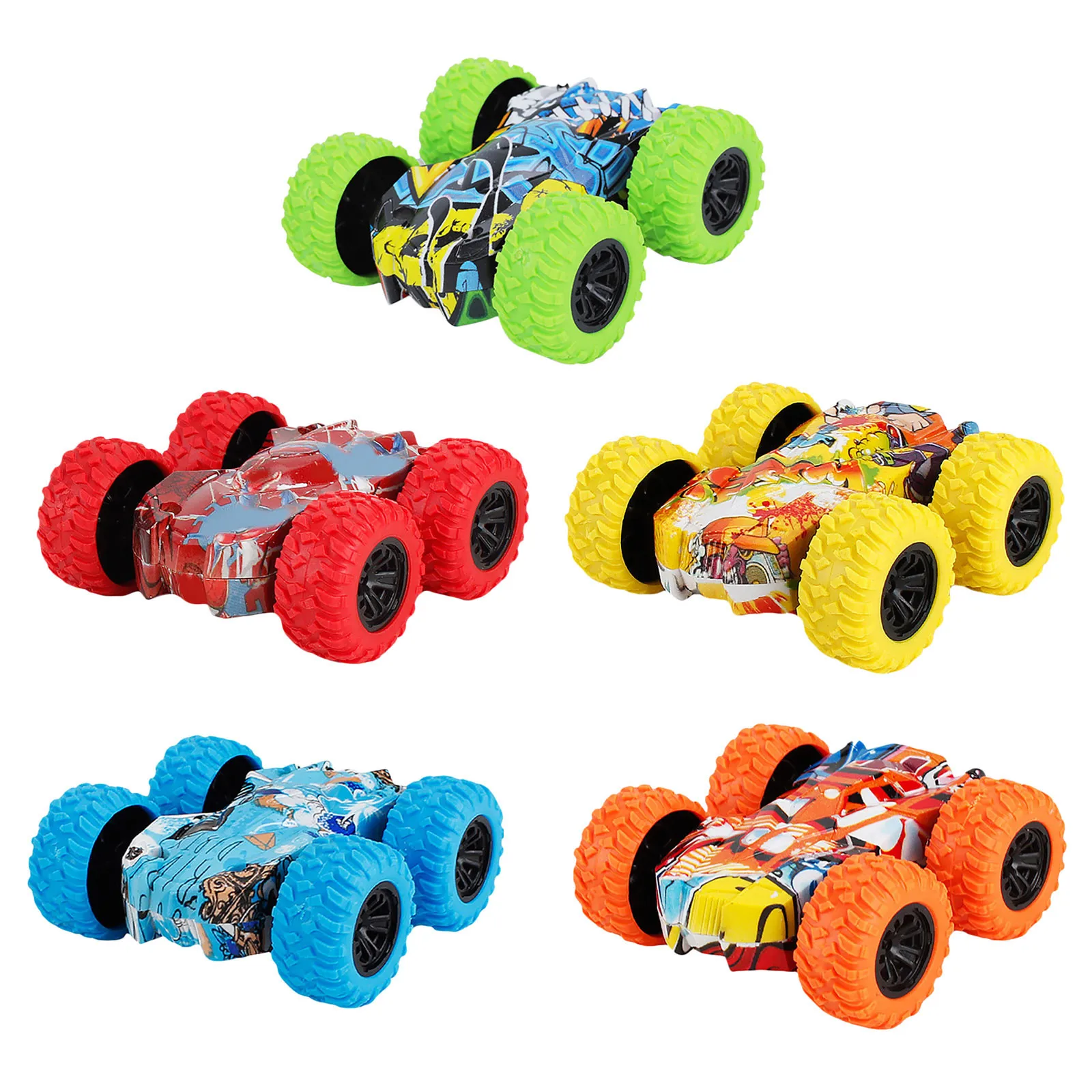 Stunt Graffiti Car Off Road Model Toy Car Best Birthday Party Festival Gift for Kids T20G2 Inertia-Double Side Pull Back Cars Friction Powered Vehicles 