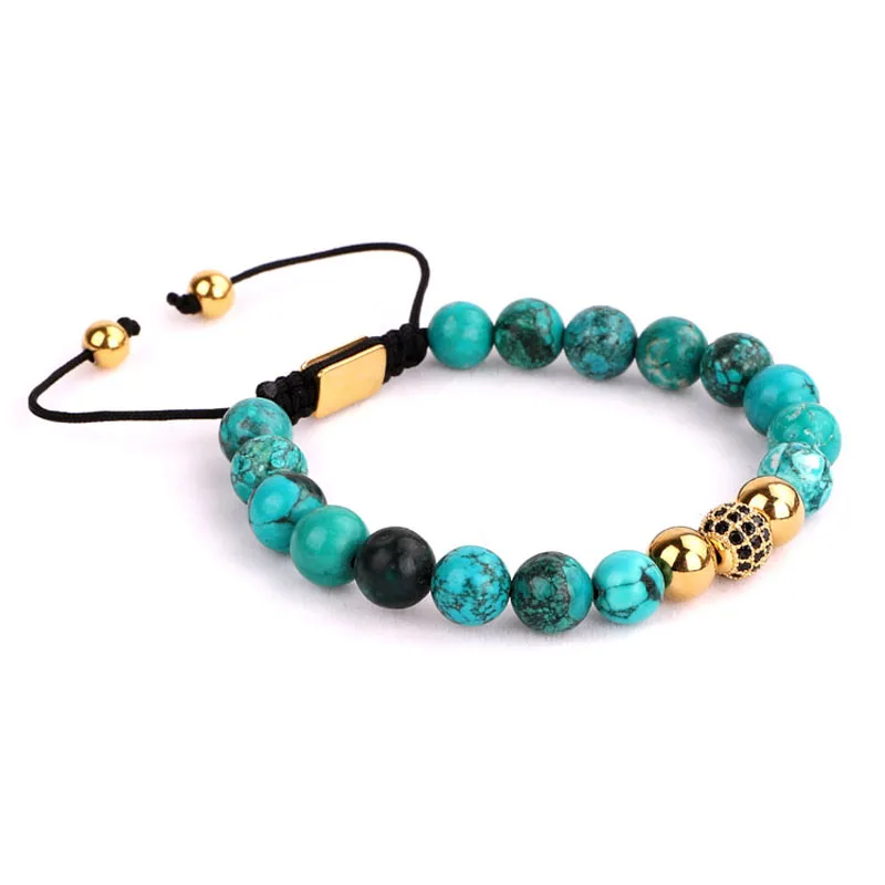 High quality natural stone beaded CZ ball macrame bracelet for women gift - Image 2