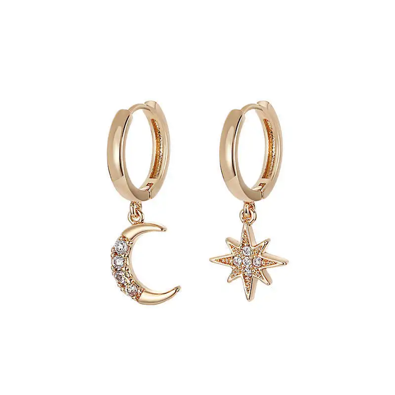 Classic Geometric Earrings Of Star And Moon Asymmetric Christmas Gold Shiny Joker Stud Vantage Korean Jewelry For Women Gift | Украшения и