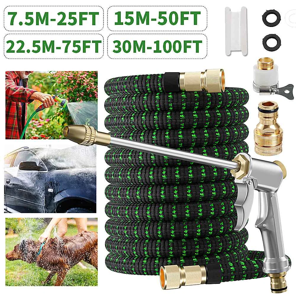 25 100FT Expandable Garden EU Hose Durable Flexible Lightweight Water