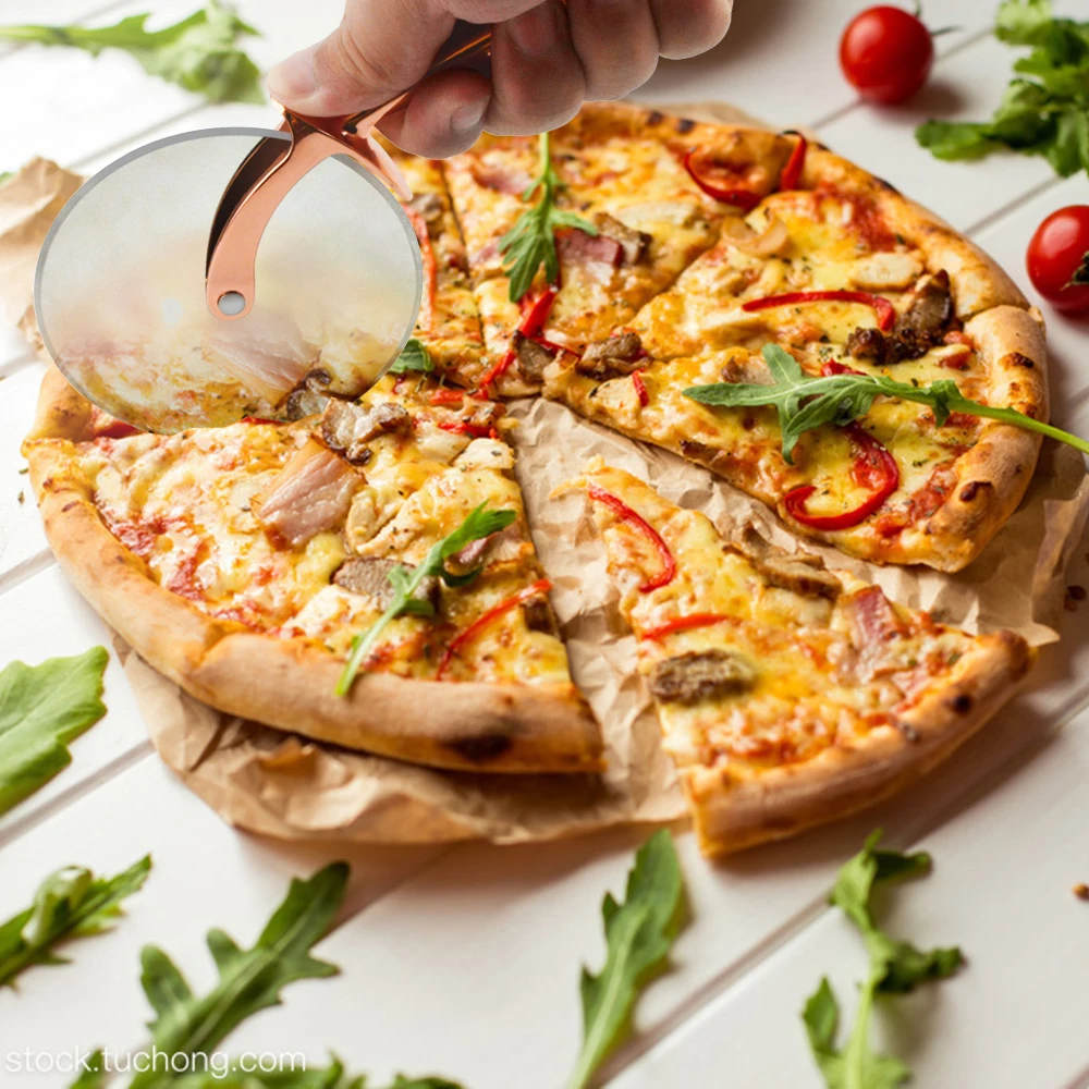 EHZ Pizza Cutter Wheel Food Grade Stainless Steel Cutter Wheel Smooth Rotating Sharp Blade Professional Pizza Rose Gold
