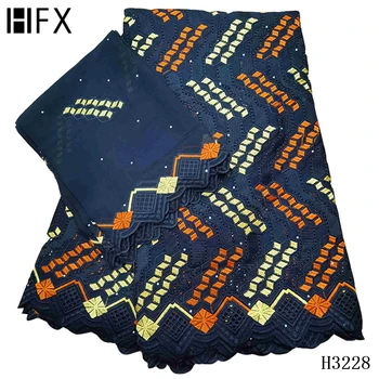 

HFX 2020 new fashion black african swiss voile lace fabric beautiful popular hollow out cotton lace for dress 5+2 yards H3228