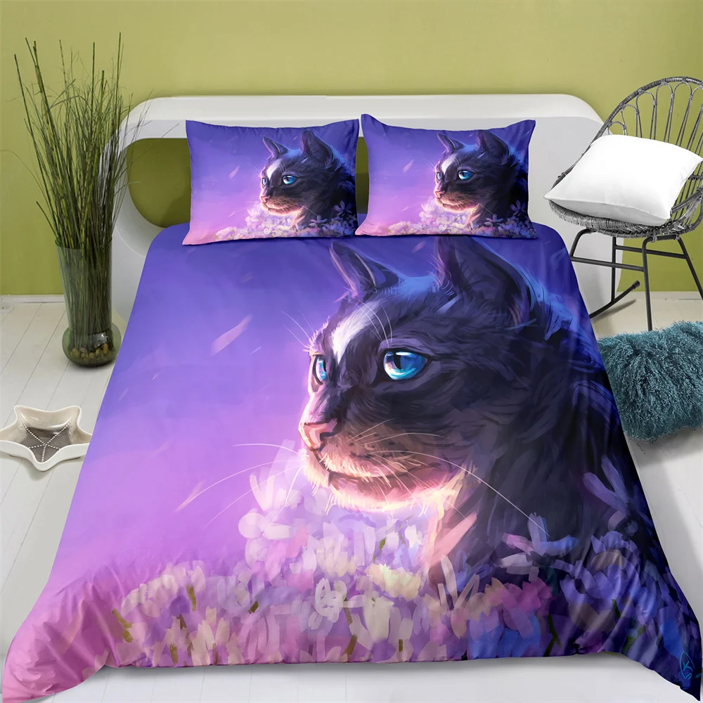 

100% Polyester Fantasy Cat Duvet Cover Set Kawaii Bedding Set with Pillowcase Bed Sets for Girl Comforter Bedding Sets