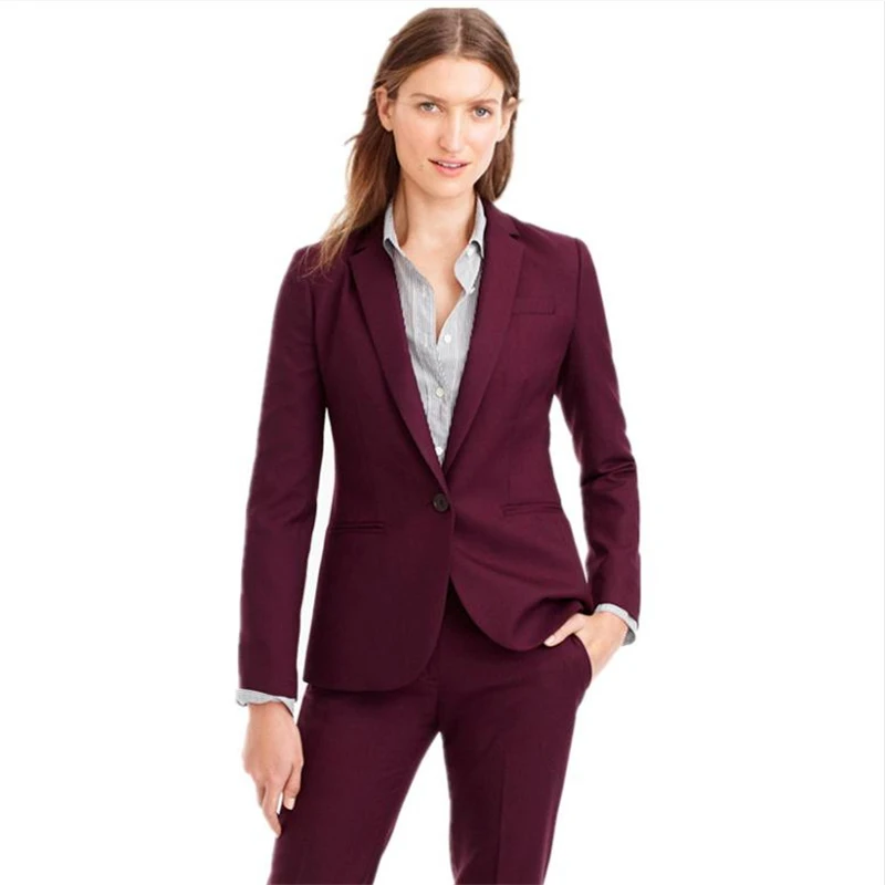 

Fashion work wear women business pant suit slim fashion elegant formal fuchsia long sleeve office ladies trousers suits