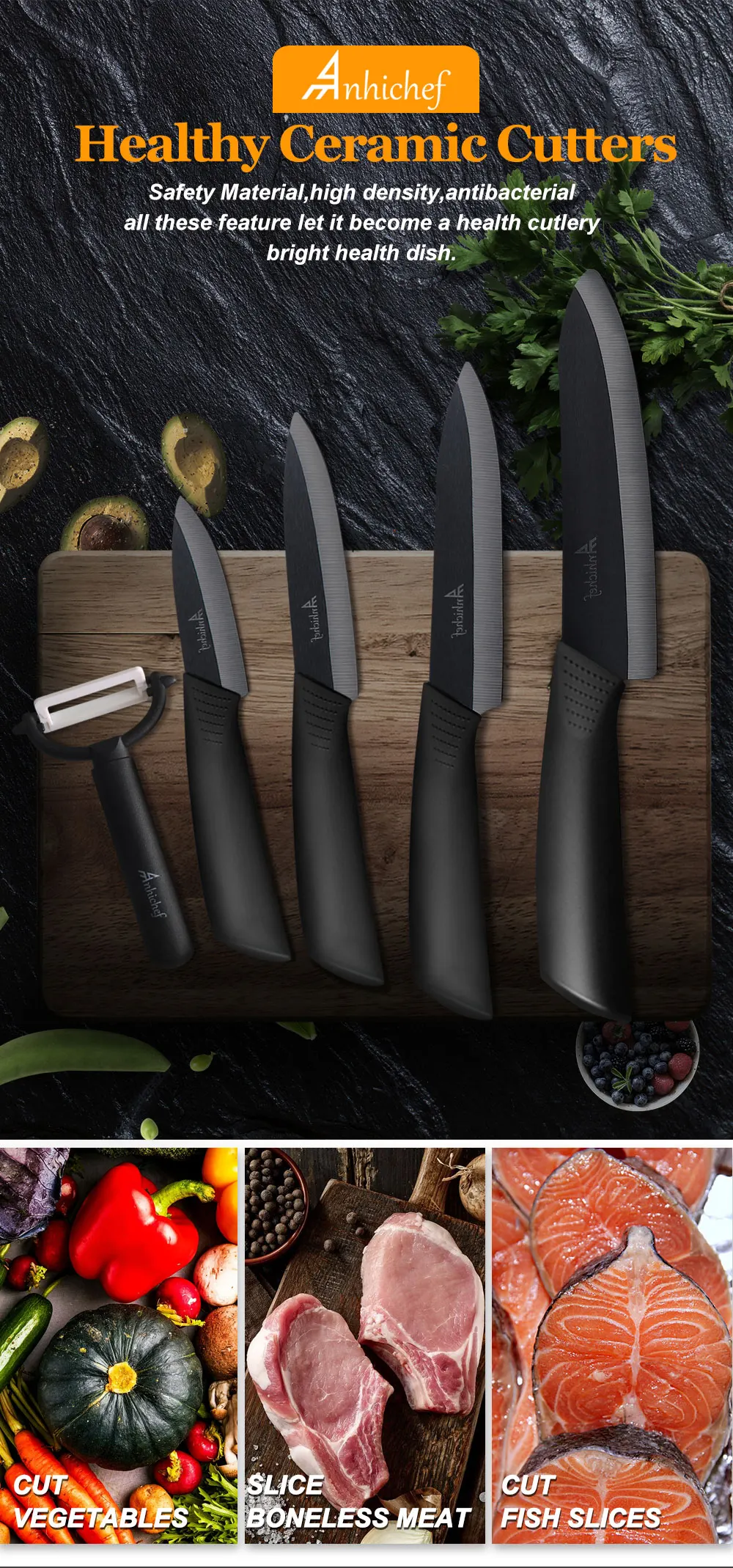 Кухонный нож, керамический нож, набор для приготовления пищи " 4" " 6" дюймов+ Овощечистка, черное лезвие, нож для очистки овощей и фруктов, нож для шеф-повара, кухонные инструменты