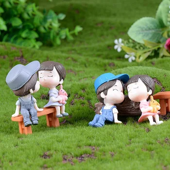 

1 Pair Sweety Lovers Couple Chair Figurines Miniatures Fairy Garden Gnome Moss Terrariums Resin Crafts Home Decoration