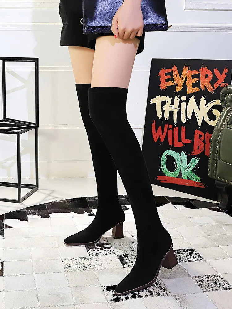 

Sexy Women's over-the-knee Boots Suede High Heels Platform Motorcycle Boots For Woman Winter Shoes Female Booties Woman 2021