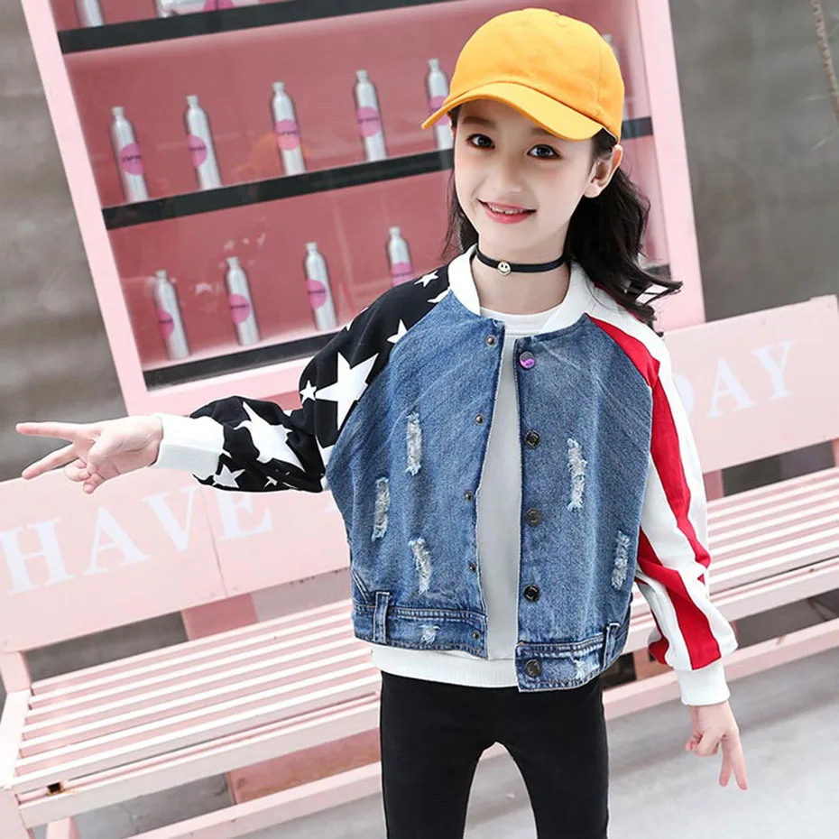 

Girls Jackets Patchwork Jacket Girl Children Striped Children's Jacket Spring Autumn Children's Costumes For Girls 6 8 10 12