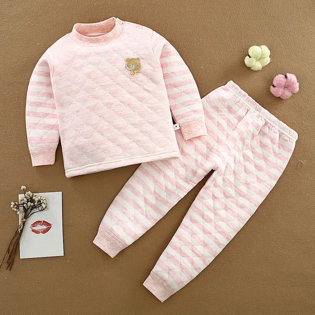 5MD203 Pink Детская зимняя одежда комплект 2 шт. детский, для маленьких мальчиков и девочек термобелье, детские толстые подштанники 3-слойная теплая одежда цвета из хлопка - Цвет: 5MD203 Pink