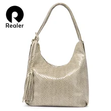 REALER женская сумка, плечевая сумка-хобо, женская большая сумка, женская сумка из искусственной кожи, Сумка с кисточкой с верхней ручкой для женщин