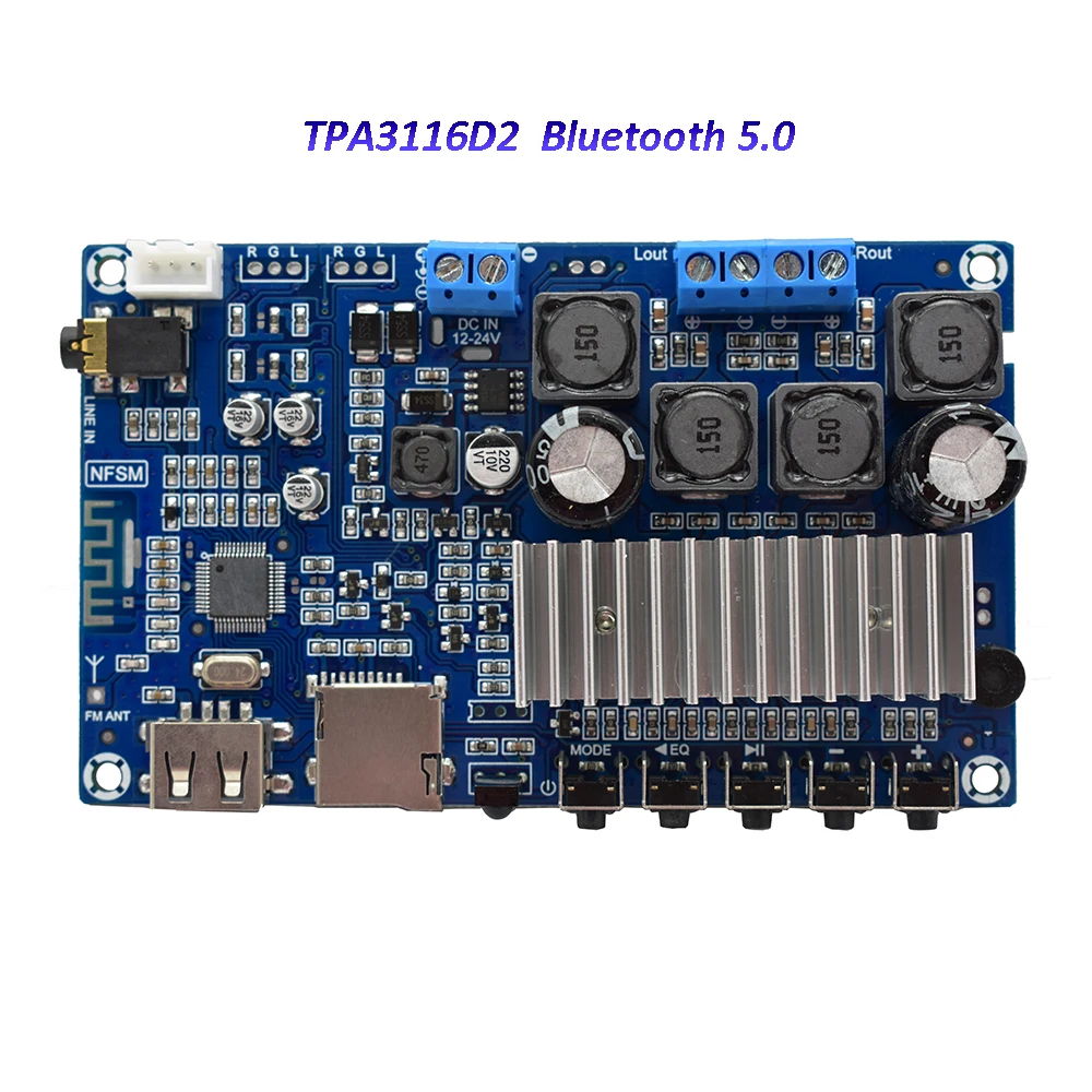 Lusya TPA3116D2 Bluetooth 5 0 получать усилитель доска 50 Вт * 2 FM радио USB Панель расшифровки