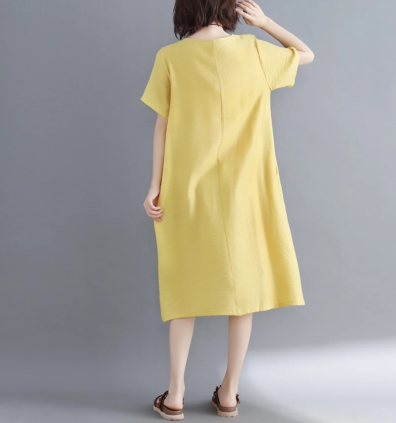 Корейское платье, летние платья для женщин, свободные, большие размеры, вышивка, женские ассиметричные платья, красное, желтое, китайское платье TA1533