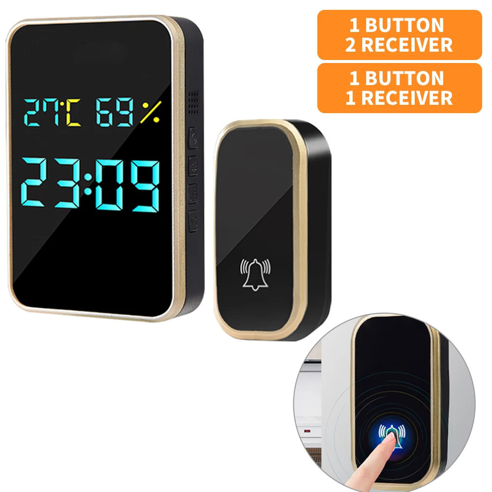 Smart Wireless Digital Doorbell Self Generating Time Temperature Humidity Display Intelligent with Rings for Home Office aiphone intercom