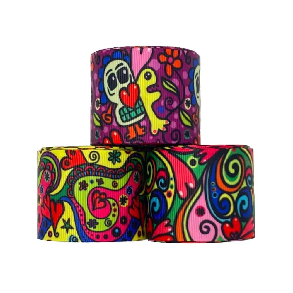

38mm Colorful Ribbon Abstract Hearts Printed Grosgrain Ribbon For Valentine Diy Craft Hair Bow Accessories Wedding Heart Ribbon