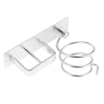 

Aluminum Wall Mounted Hair Dryer Rack Organizer Hair Dryer Straightener Holder Set Bathroom Shelf for Washroom Supplies Silver