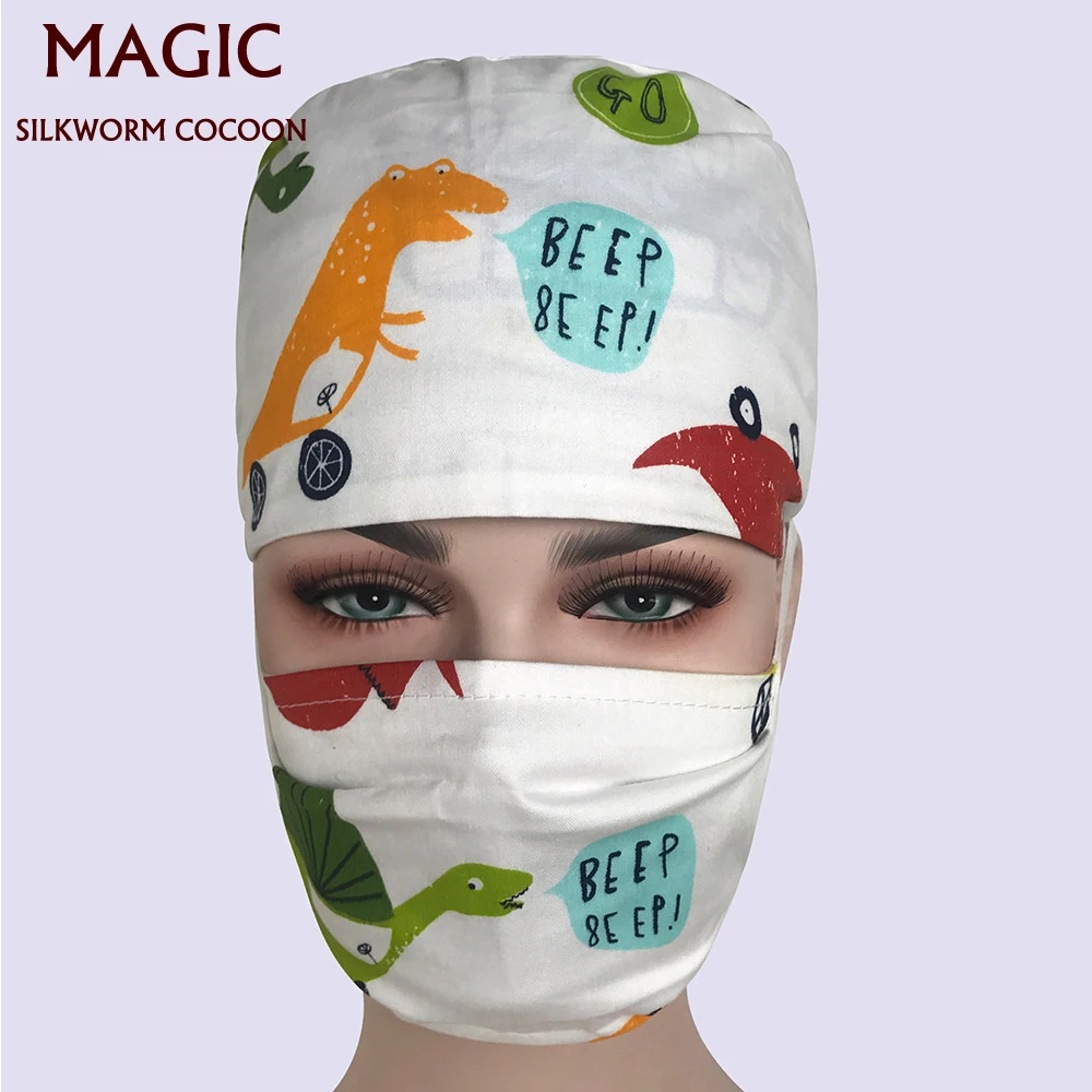 

Adjustable Tie Back Cap Surgeon Hat And Mask Womens Surgical Caps for Doctor Nurses Printing Operating Room Surgery Scrub Hats