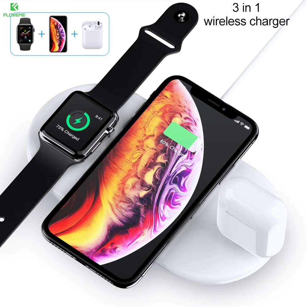 

FLOVEME 3 in 1 Wireless Charger for Apple Watch Charger 7.5W QI Fast Charger Stand for Airpods Phone Charging for iPhone 7 XR X
