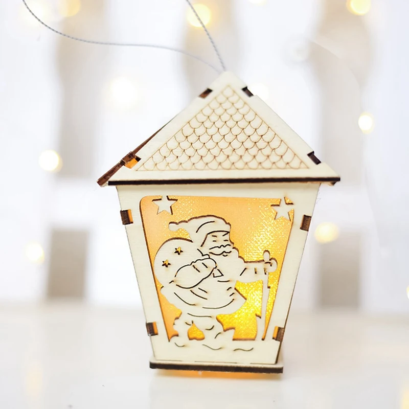 DIY светодиодный светильник, деревянный дом, Рождественская елка, украшение, лось, Санта Клаус, снеговик, подвесная подвеска, Рождественский Декор для дома