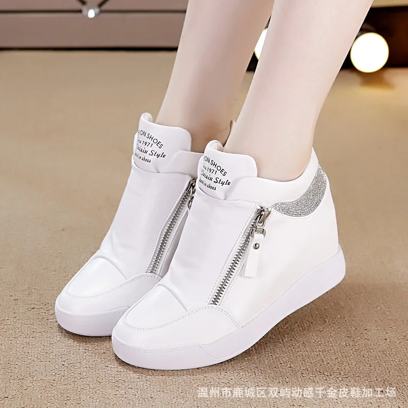 SWYVIY White Shoes Platform Woman Rhinestone Side Zipper High Top Female Sneakers Increased Wedge Casual Shoes New Spring Shoes
