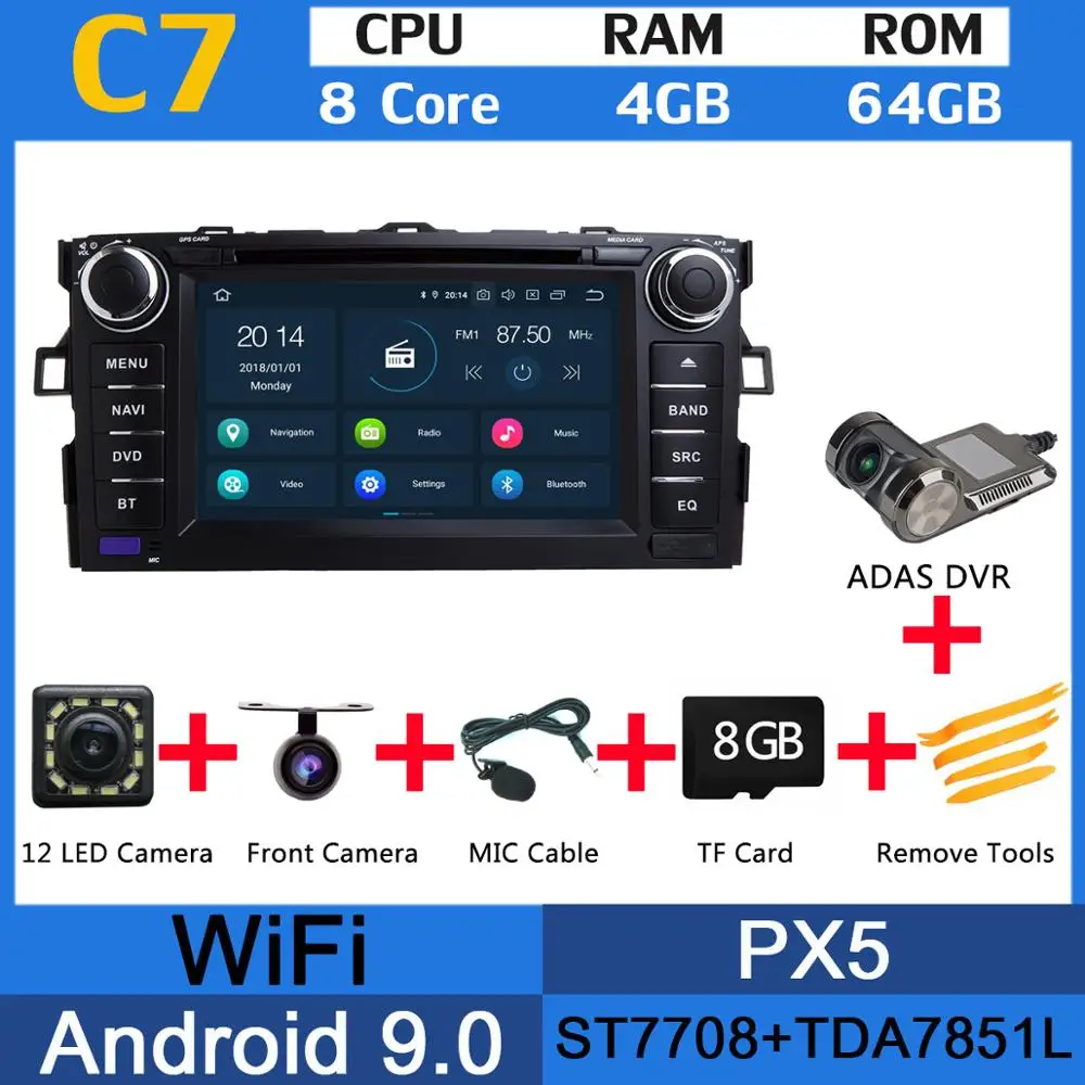 " PX6 4G+ 64G Android 9,0 для Toyota Auris 2006 2007 2008 2009 2010 2011 Автомобильный DVD Радио gps навигации DSP CarPlay - Цвет: PX5 ADAS