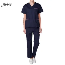 Летние медицинские скрабы женская униформа медсестры с v-образным вырезом с коротким рукавом Одежда для салона красоты больница Мужская хирургическая мантия-пальто+ брюки S-2XL