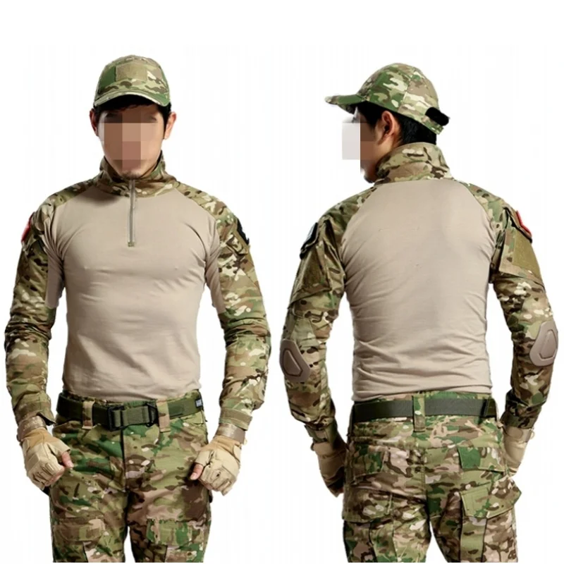 Камуфляжная, с расцветкой Мультикам Военная тактическая рубашка с длинным рукавом мужская камуфляжная снайперская страйкбольная походная охотничья армейская футболка боевая рубашка