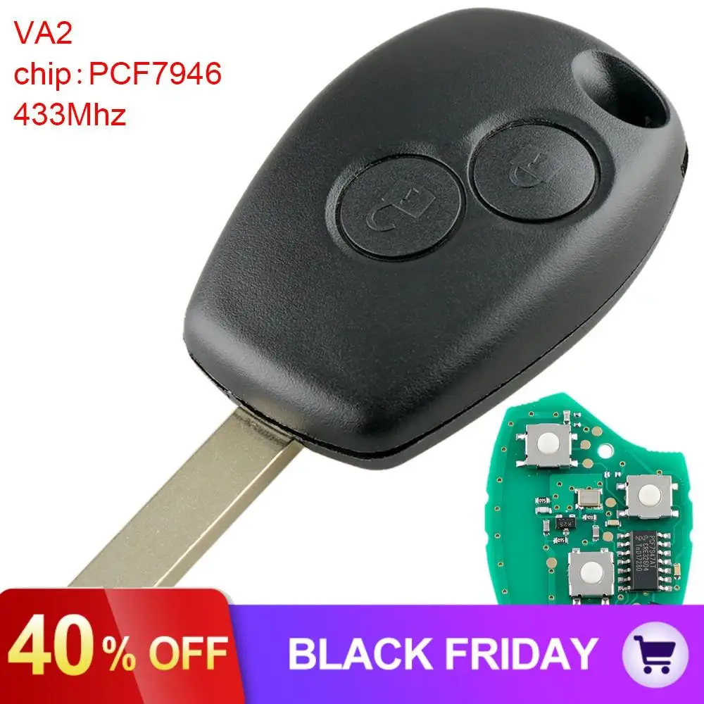 433Mhz 2 Buttons Remote Car Key Fob with PCF7946 Chip and VA2 Blade Fit for Renault / Clio / Scenic / Kangoo / Megane