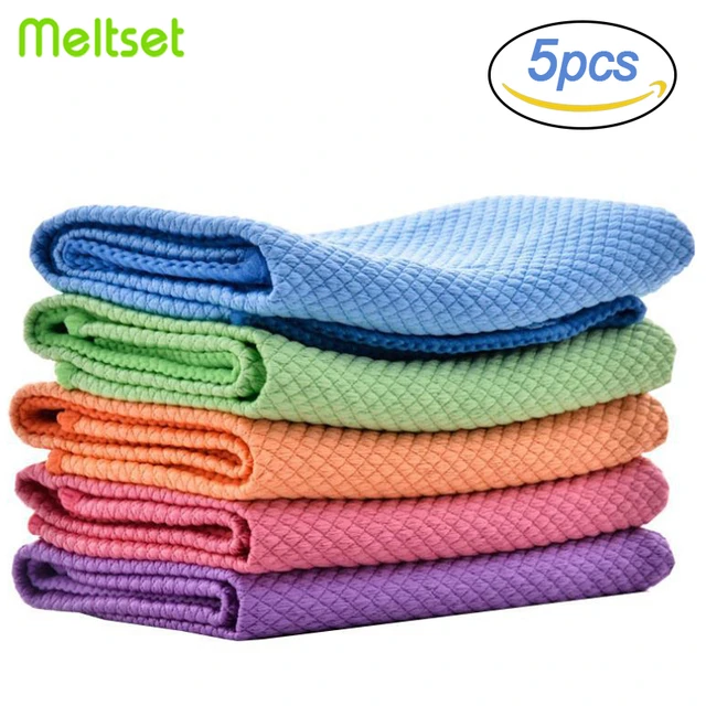5pcs Microfiber Cleaning Cloth, Rags For Cleaning