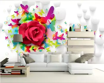 

WDBH custom mural 3d photo wallpaper Colorful trend butterfly rose background home decor living room wallpaper for walls 3 d