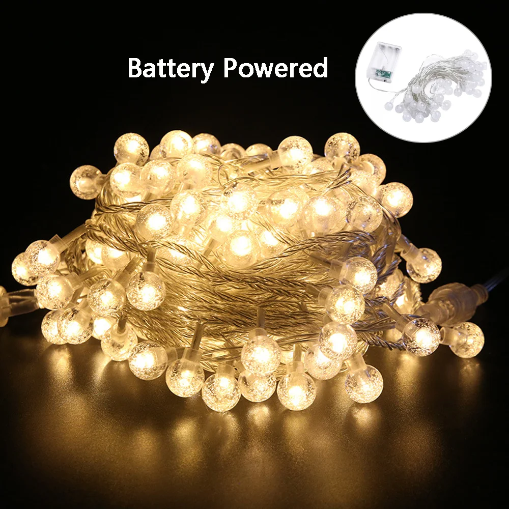 thumbnail image 1 of Guirnalda de luces LED con forma de bola de cristal de 3 m, 6 m y 11 m, alimentada por USB o batería, resistente al agua, para exteriores y Navidad, 1 of 5