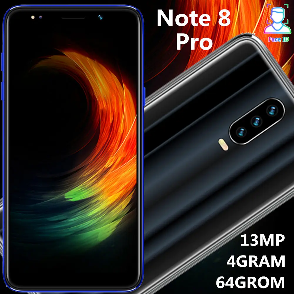 Note8 pro quad core smartphones 4G RAM 64G ROM 5.5" 5MP+13MP front/back camera android mobile phones face ID unlocked celulares