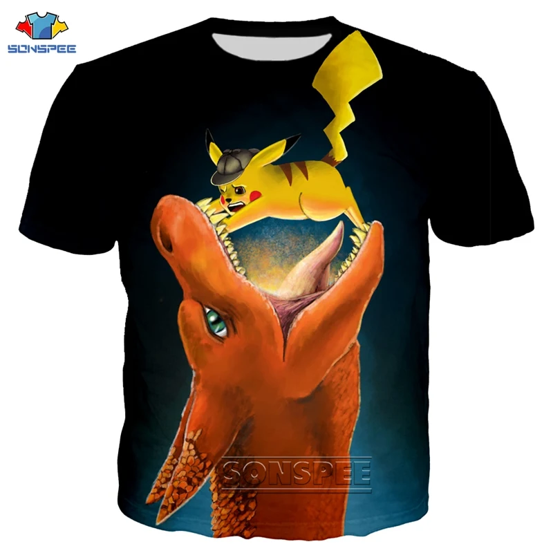 

SONSPEE Summer Fashion Men Top Cartoon Pokemon T Shirt 3D Print Women Anime Pikachu Harajuku Style Short Sleeve T-shirt Homme