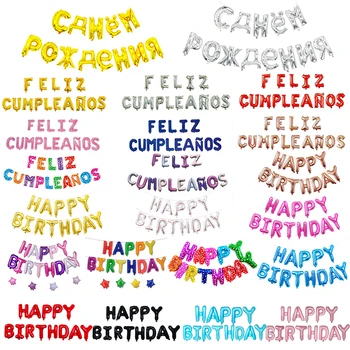 

FELIZ CUMPLEANOS Letter Balloons Foil Spain Russian Happy Birthday Alphabet balloon Birthday Party Decor Kids Baby Shower balls