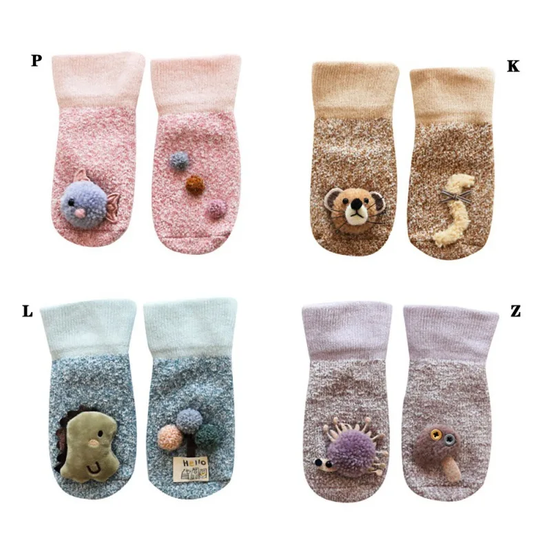 Сезон осень-зима; детские носки-тапочки; повседневные носки с милыми рисунками для мальчиков и девочек; хлопковые плотные теплые детские носки из кораллового флиса