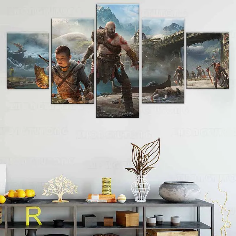 Wall Art Home Decoration 5 Pcs God Of War Kratos Game Painting Hd Printed Modern Poster Canvas