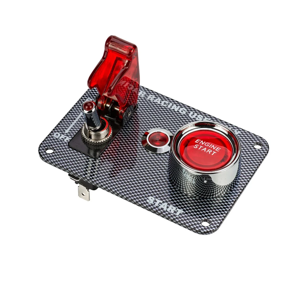 Carbon Fiber 12V Racing Ignition Switch Panel Start Ignition On-off Push Button DIY 3 Toggle for Sport Competitive Car RV