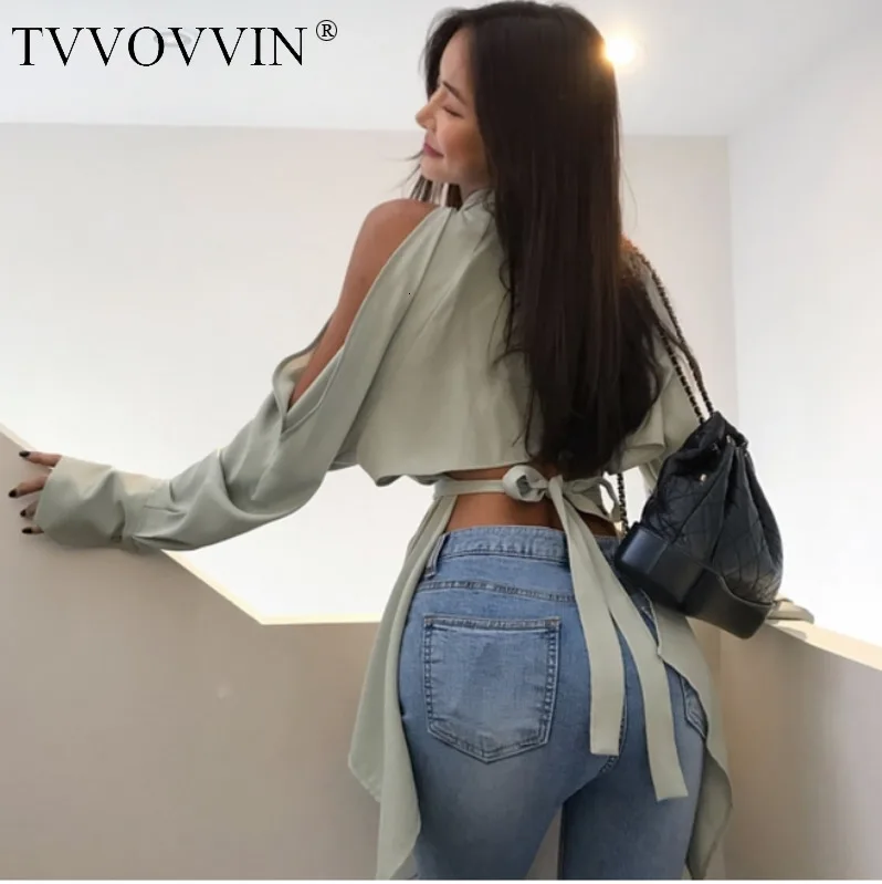TVVOVVIN2019, новые модные летние топы, топ с открытыми плечами, сексуальный шифоновый топ с открытой спиной и бантом, женская рубашка, блузка, Ретро стиль, корейское кимоно AS773