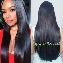 Natifah, бразильский длинный черный прямой парик, синтетические парики на кружеве, 34 дюйма, 150% плотность, шелковистые прямые волосы для женщин