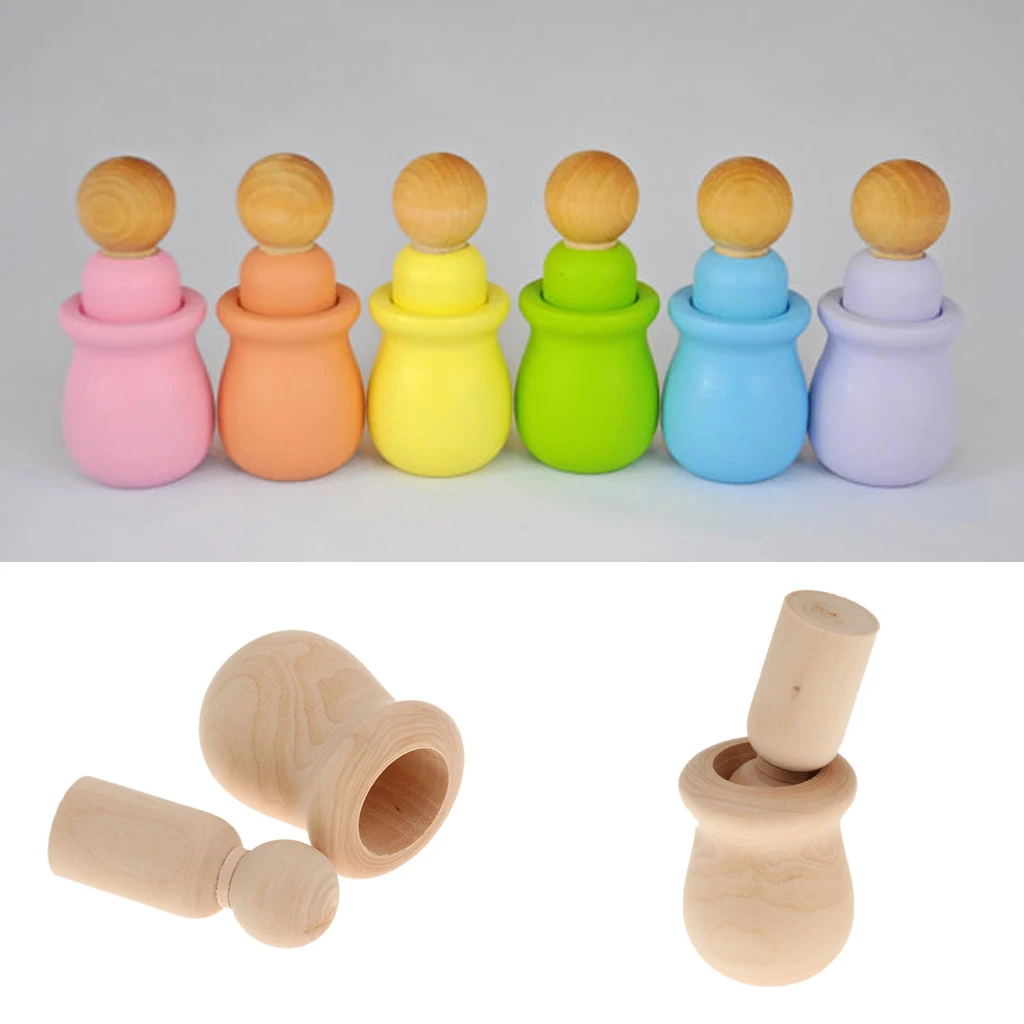 10pcs Wooden Peg People Nesting Set Peg Dolls Crafts Montessori Toy