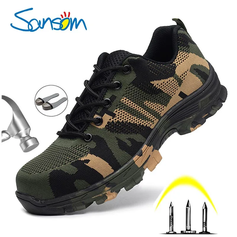

SANSOM Men's Safety Shoes Steel Toe Work/Safety Boots Plus Size Men Security Puncture Proof Boots Work Breathable Sneakers