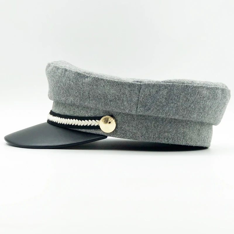 Women Wool Felt Hats Winter Cap Elegant Golden Chain Visor Style Newsboy Cap Cabbie Beret Hat for Ladies Girls 3 Colors