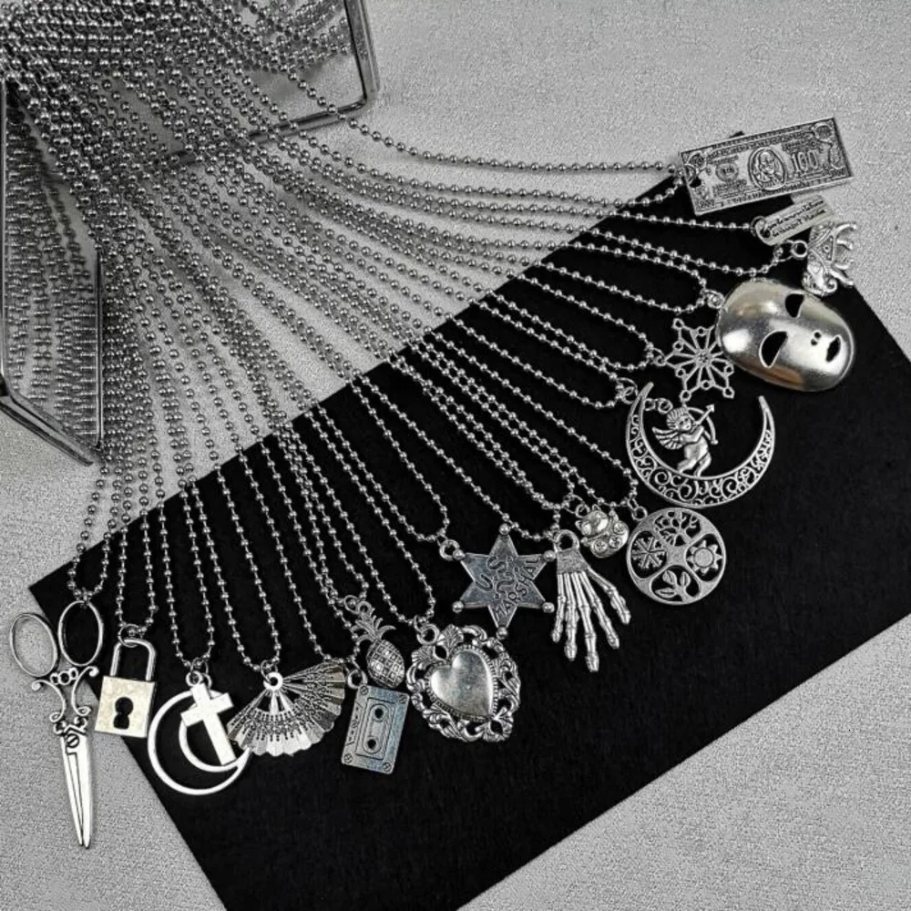 

Vintage Harajuku stainless steel beads chains dollars stars moon angel cross Love Jesus necklaces men punk hip hop jewellery