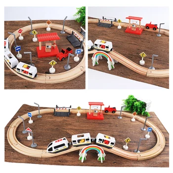 

Electric Train Toys Magnetic Slot Diecast Railway Wooden Track White 3 Electric Car Set Compatible Brio Track Toys For Kid Gifts