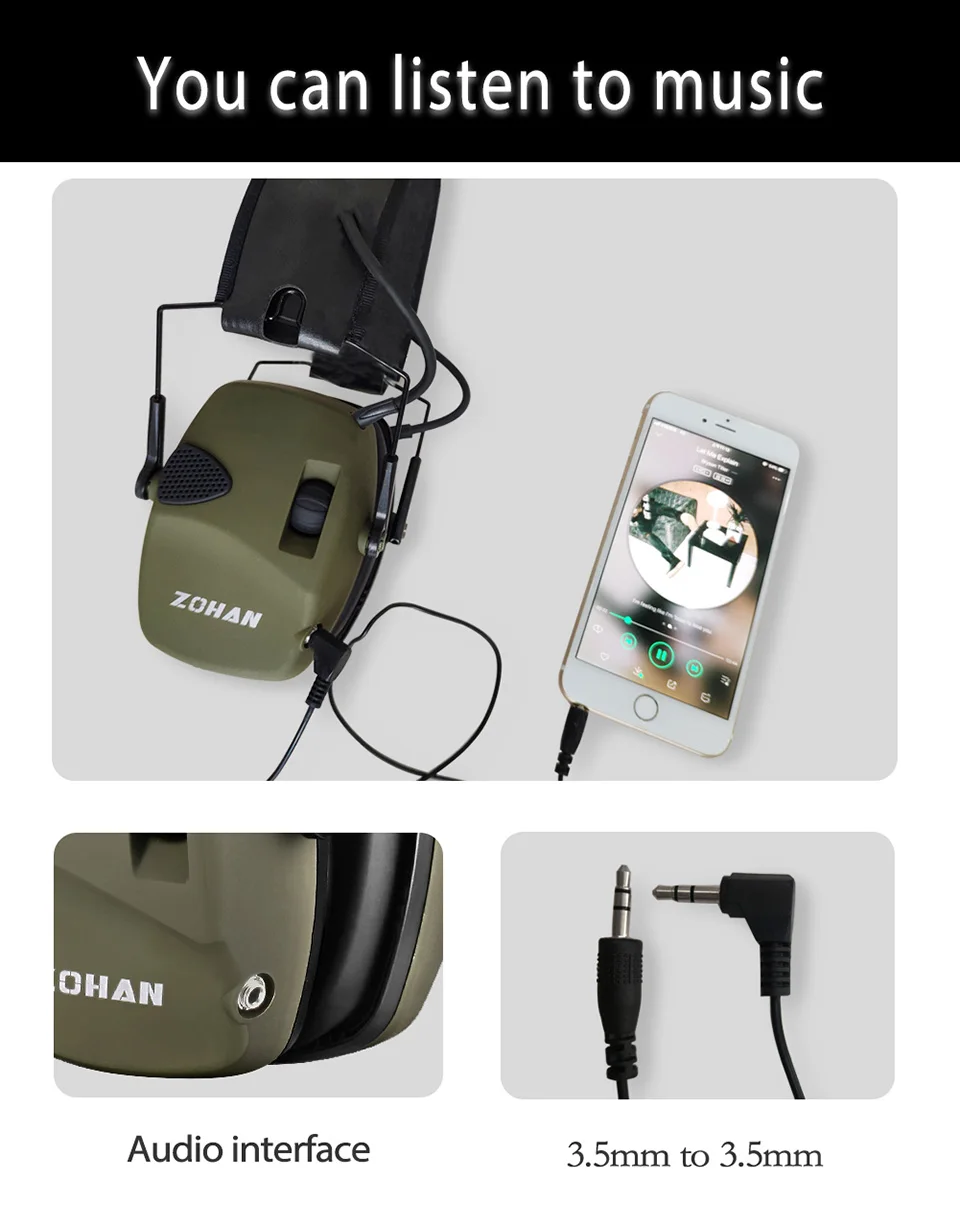 Zohan earmuff eletrônico nr2db único microfone caça