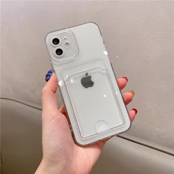 Transparent Card Slot Wallet TPU Soft Case - Shockproof Cool Storage Cover for iPhone 13 Mini (Transparent)