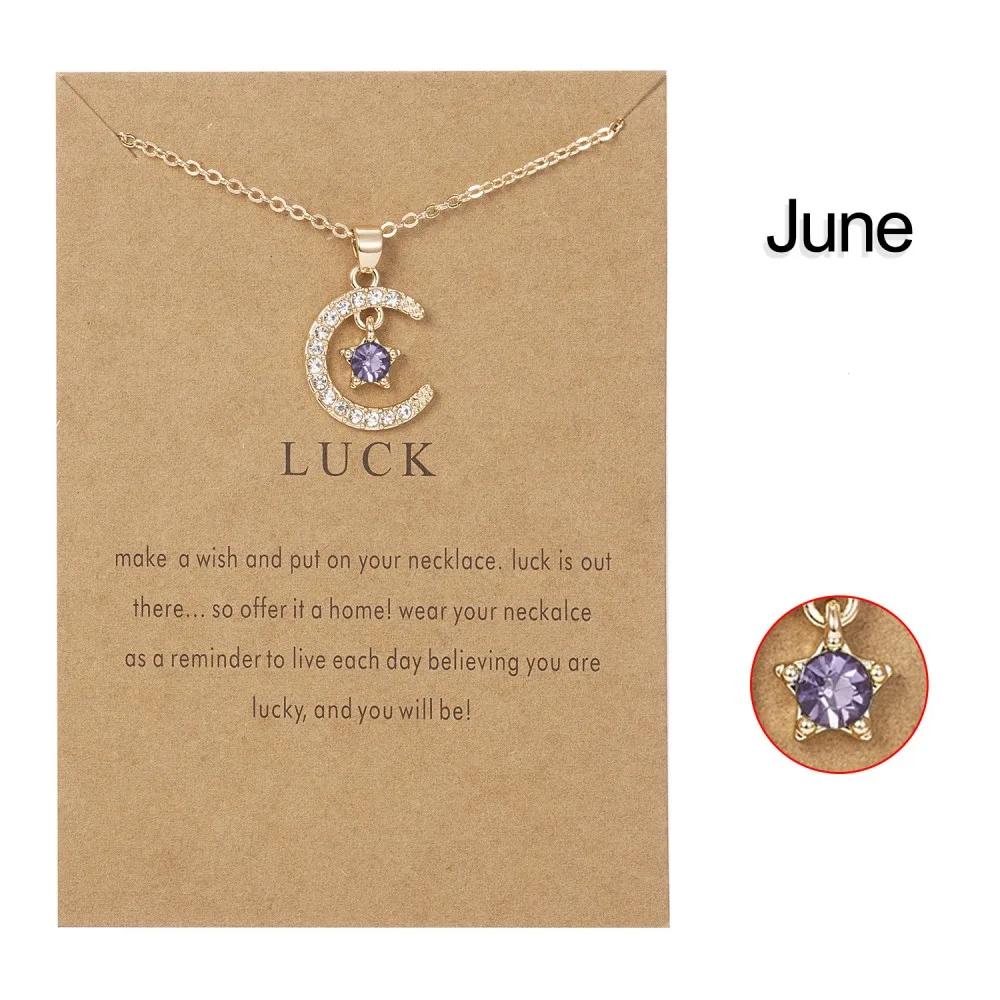 Moon Star Birthstone Pendant Necklace 