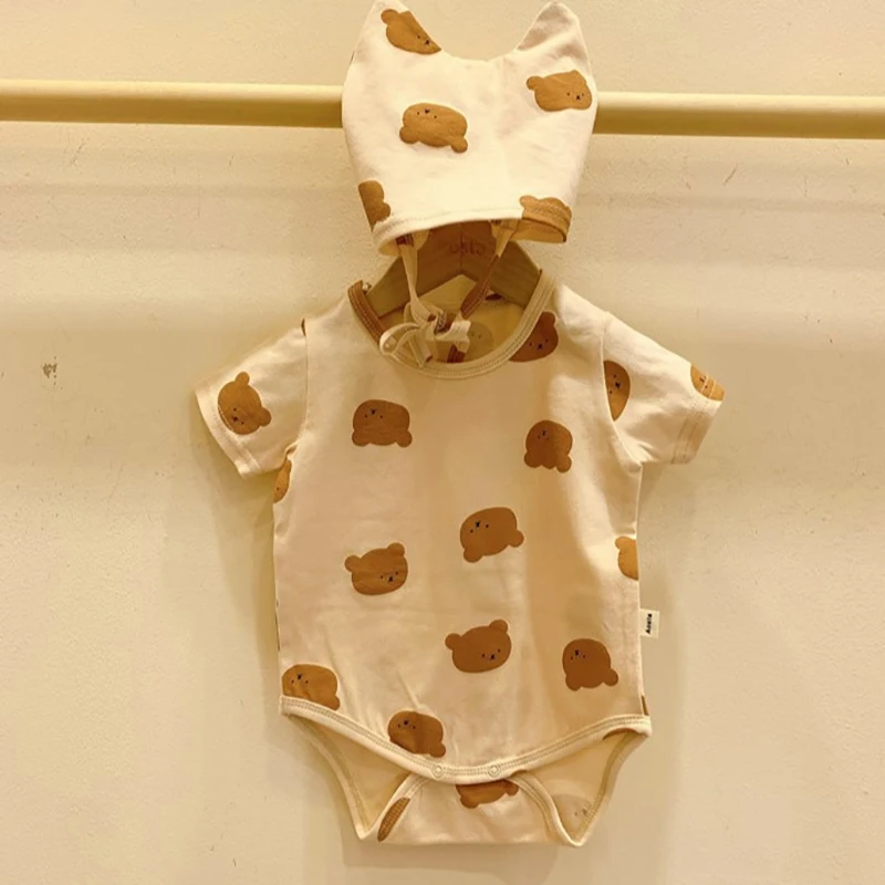 Cotton Baby Bodysuit with Bear Print for Summer