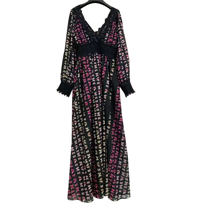 VGH Print Splicing Lace Maxi Dress For 