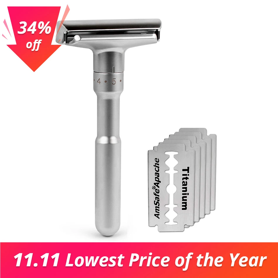 

Men Double Edge Safety Shaving Razor Adjustable 1-6 Files Classic Double Edge Razors (1 handle, 5pcs blades
